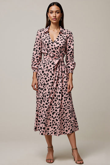 Pink A Line Printed Midi Work Dress